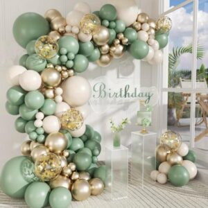 Arco de Globos Verde Sage y Dorado – Deco Premium para Eventos