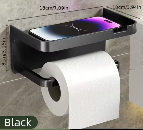 Porta papel higiénico con repisa organizadora – Negro - Imagen 2
