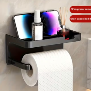 Porta papel higiénico con repisa organizadora – Negro